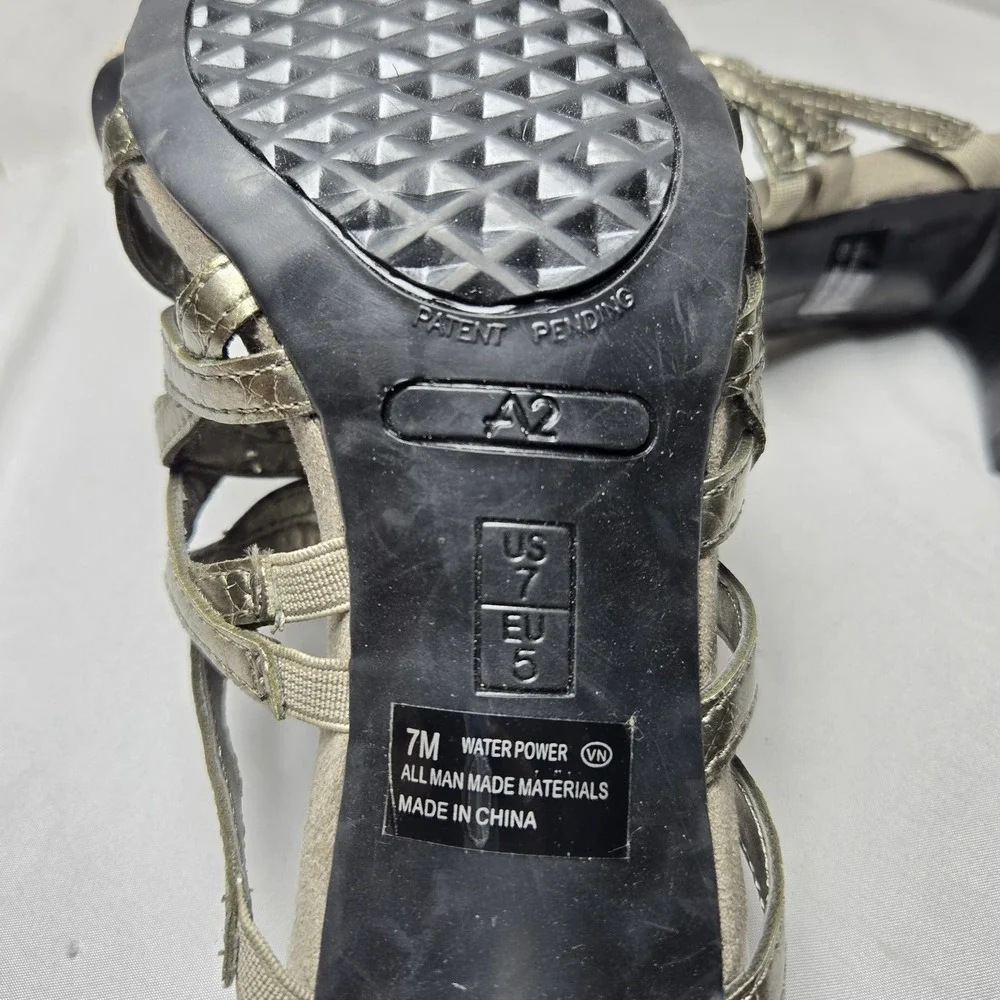 A2 Aerosoles Water Power Strappy Sandal Heels Womens 7 Pewter Silver‎ Neutral